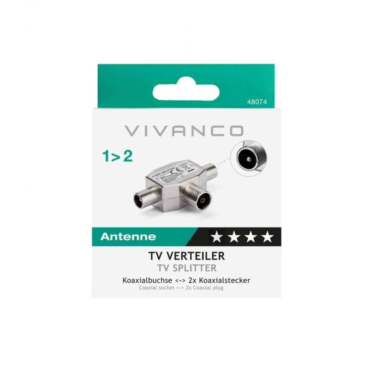 VIVANCO Hochwertige TV Zweifachverteiler, Koaxial Buchse kompatibel mit 2x Koaxial Stecker, Vollgeschirmt, Adapter – Bild 4